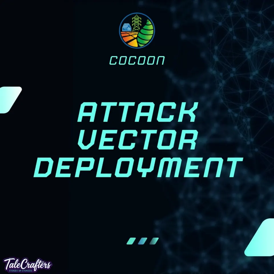 The title card of the vector attack explainer, reading Attack Vector Deployment in cyan display type over a dark network mesh, with the COCOON mark above it.